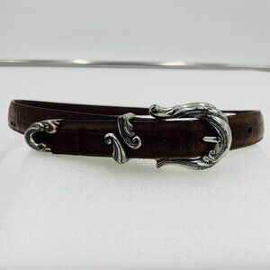 Brighton Allegro Swirl Faux Croc Embossed Brown Leather Belt Silver Buckle Sz M